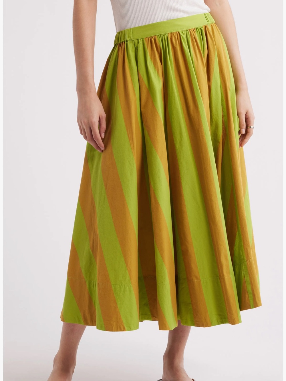 Free People Lowen Stripped Midi Skirt Retro Combo Green